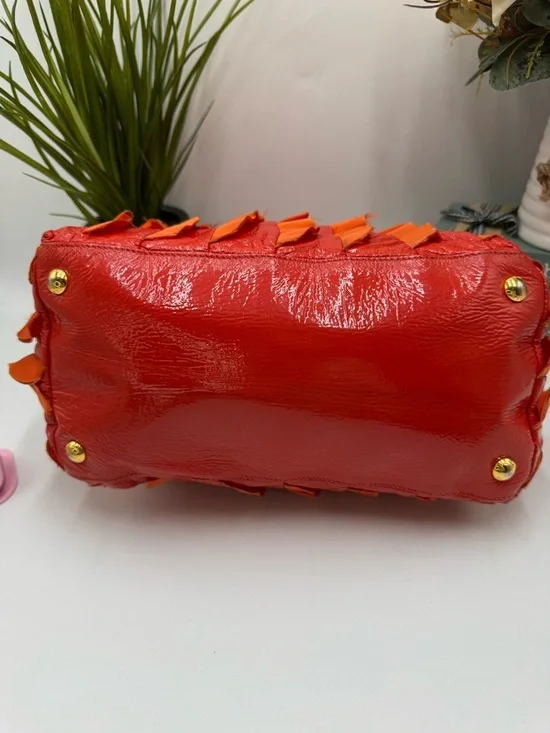 Prada Rare Arancio Orange Tessuto Ruffle Tote Bag BN1728 Vernice Patent Leather - Picture 11 of 14